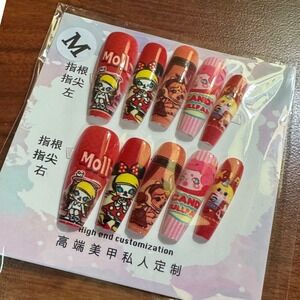 Medium Molly Faux Nail Set Press On Cartoon Girl Coffin Shape‎